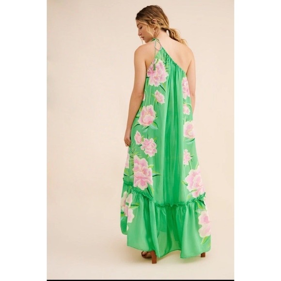 FARM Rio Dresses & Skirts - Farm Rio Dress Green Floral Vibing Maxi One Shoulder Silky Viscose fabric XL